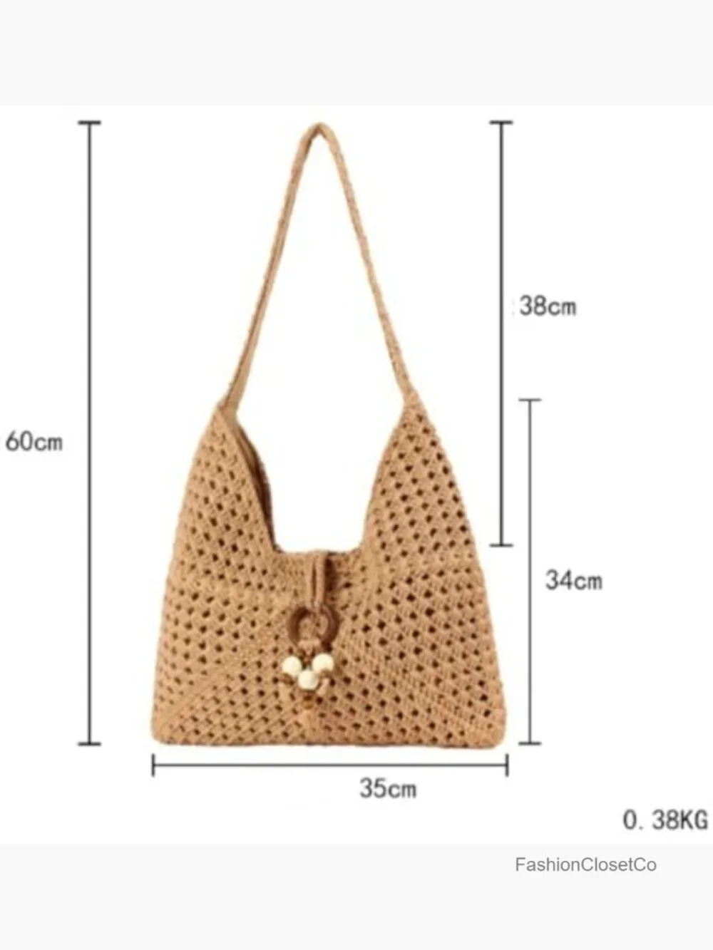 Handwoven Slouchy Hobo Bag with Beaded Accents Cotton Straw Tote